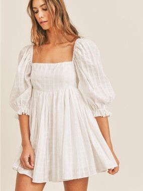 Lovely Day Cream Square Neck Puff Sleeve Mini Dress